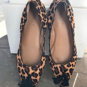 J Crew flats Animal print with tassels at the toe